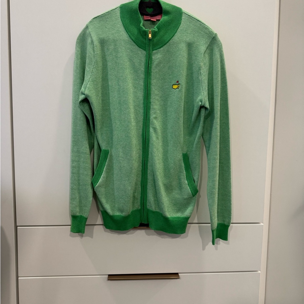 Masters Magnolia Lane Green Cotton and. Cashmere Knit Zip-Up Sweater